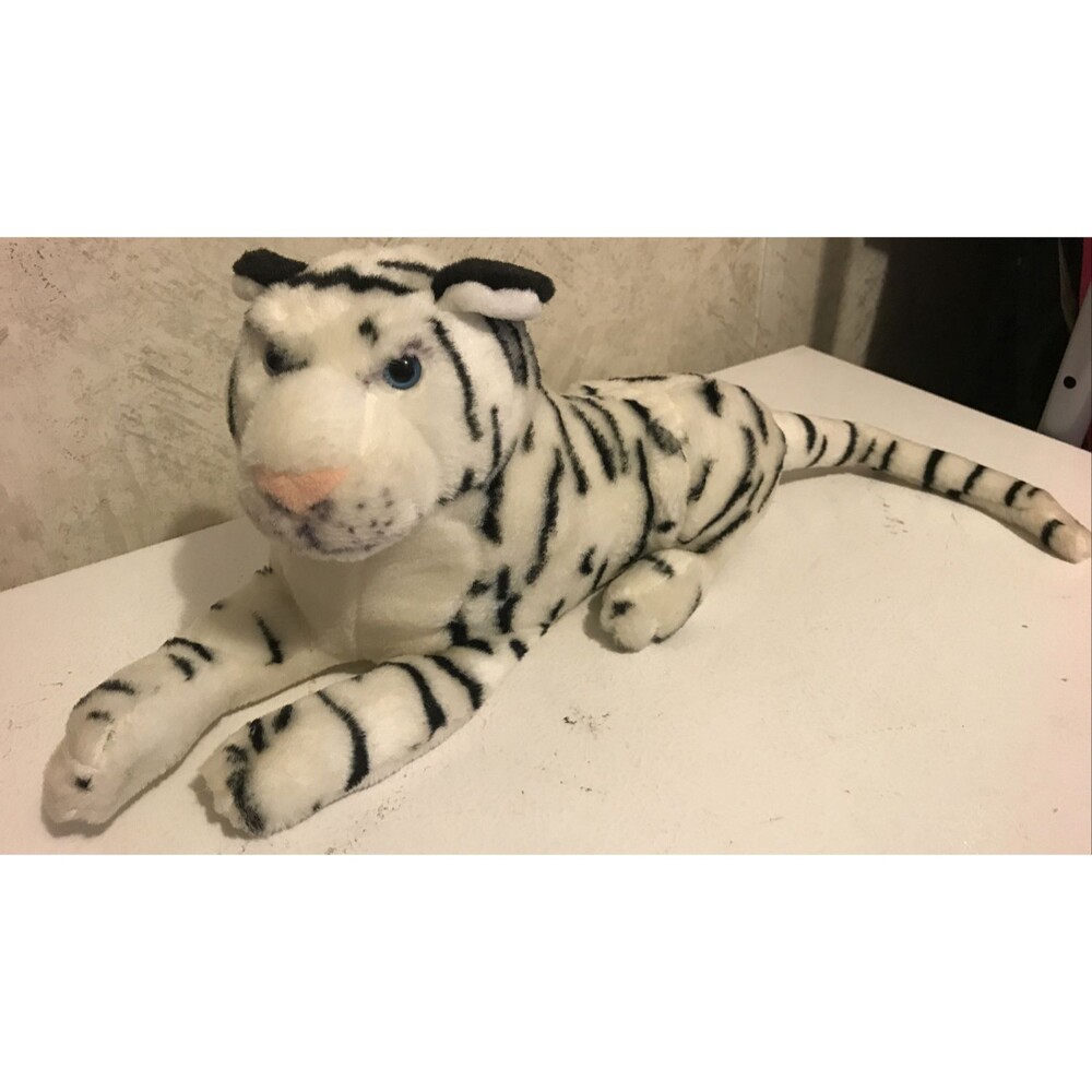 Six Flags LARGE 17" White Tiger Plush Stuffed Toy Animal Laying Down VINTAGE